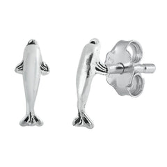 Sterling Silver Oxidized Dolphin Stud Earrings