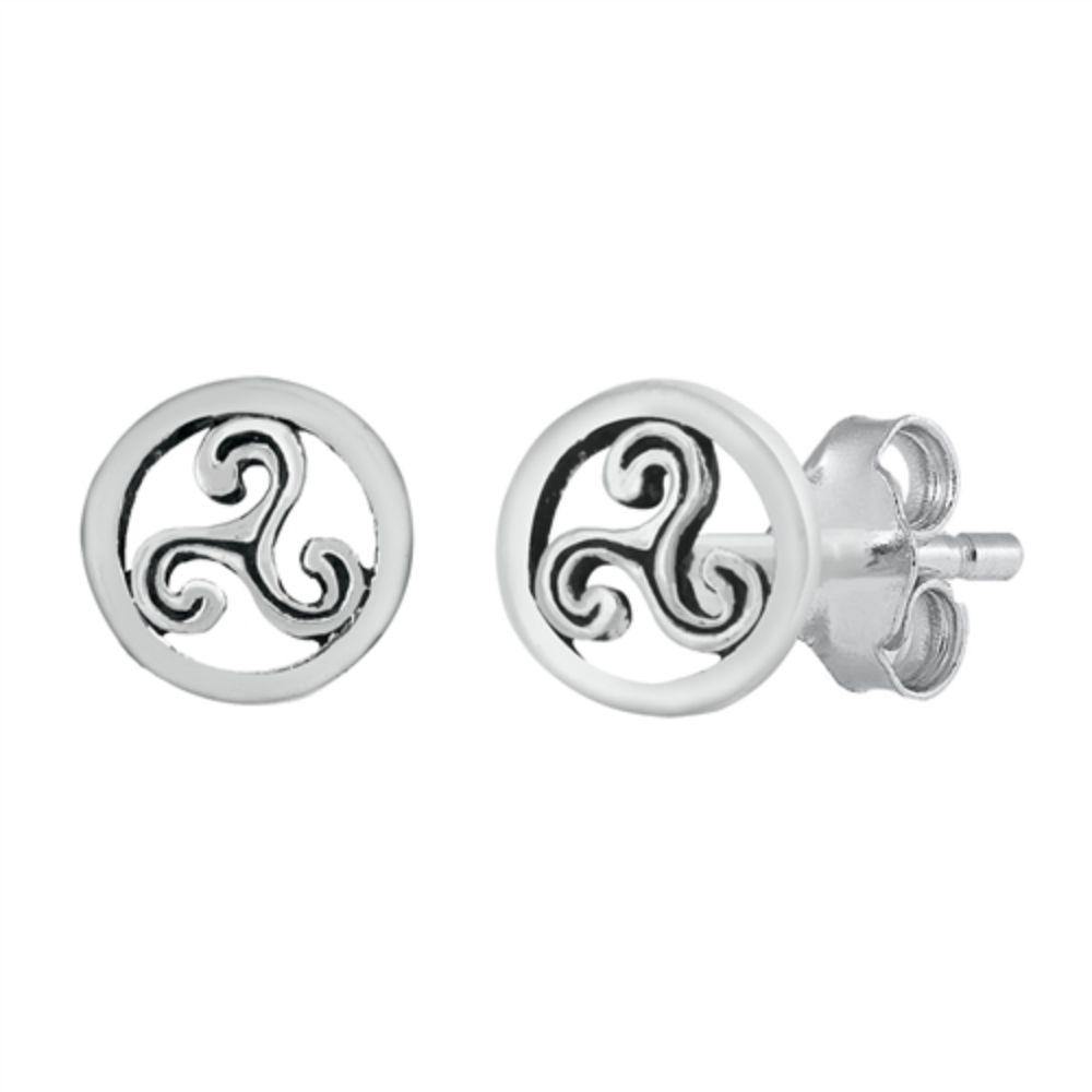 Sterling Silver Oxidized Triquetra Stud Earrings - silverdepot