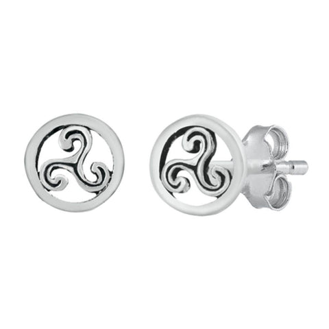 Sterling Silver Oxidized Triquetra Stud Earrings