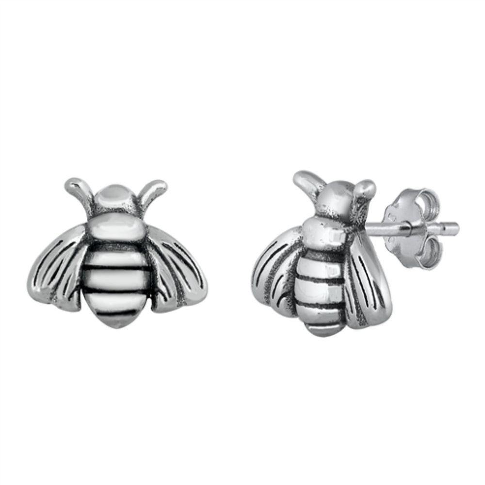 Sterling Silver Oxidized Bubble Bee Stud Earrings