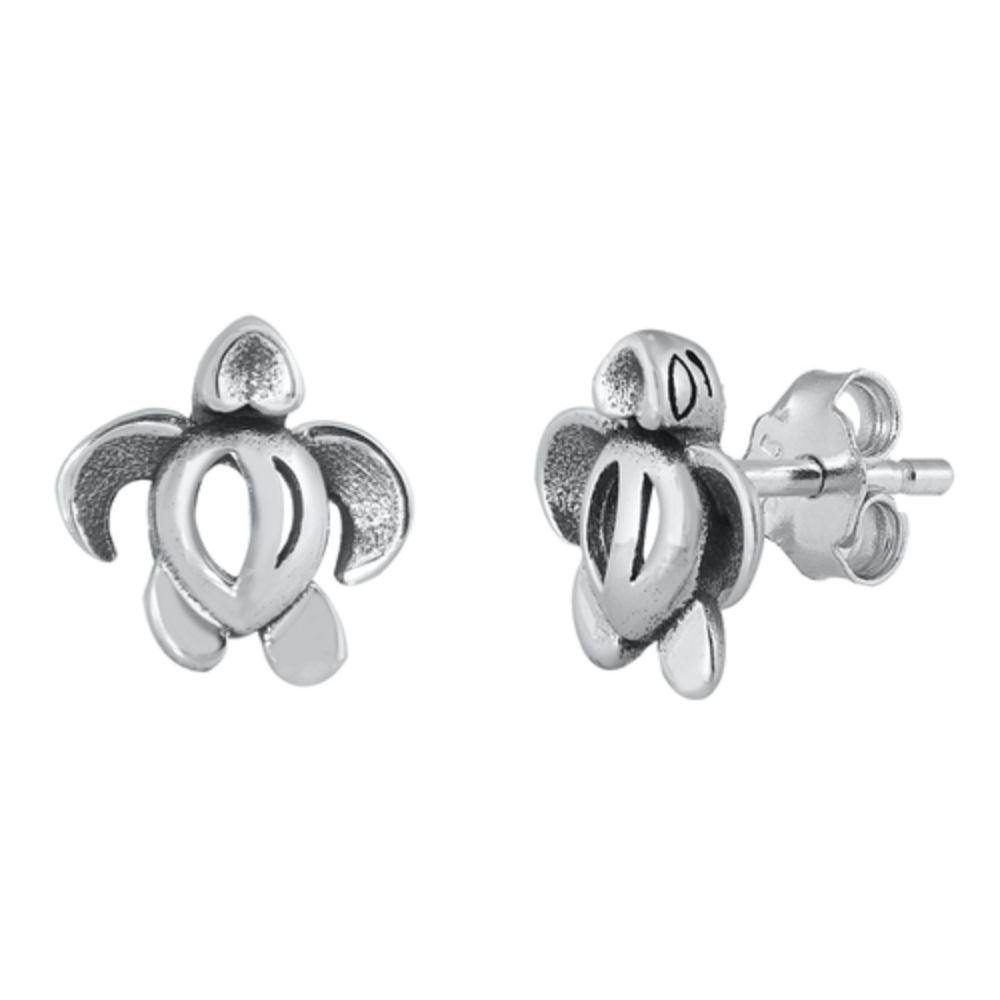 Sterling Silver Oxidized Hawaiian Turtle Stud Earrings