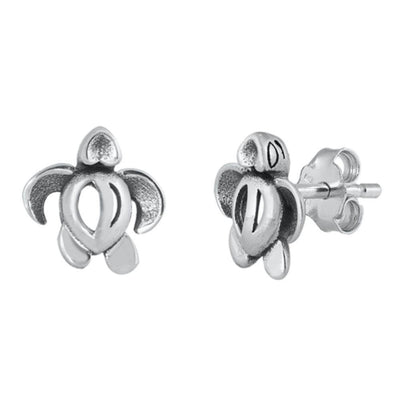 Sterling Silver Oxidized Hawaiian Turtle Stud Earrings - silverdepot