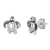 Sterling Silver Oxidized Hawaiian Turtle Stud Earrings