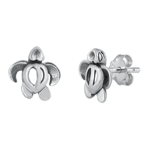 Sterling Silver Oxidized Hawaiian Turtle Stud Earrings