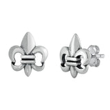 Sterling Silver Oxidized Fleur De Lis Stud Earrings