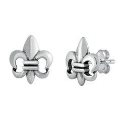 Sterling Silver Oxidized Fleur De Lis Stud Earrings