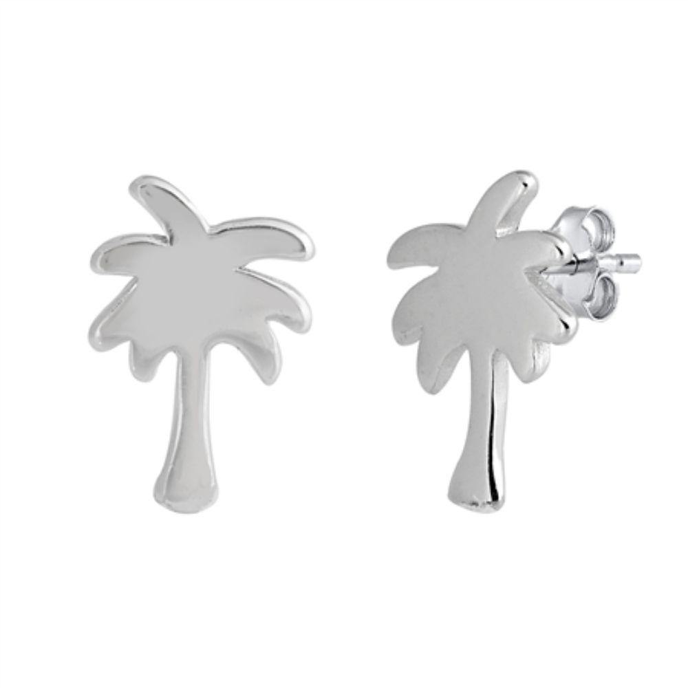 Sterling Silver Oxidized Palm Trees Stud Earrings - silverdepot