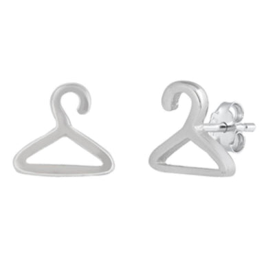 Sterling Silver Oxidized Clothes Hanger Stud Earrings - silverdepot