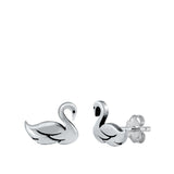 Sterling Silver Oxidized Swan Stud Earrings