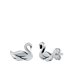 Sterling Silver Oxidized Swan Stud Earrings