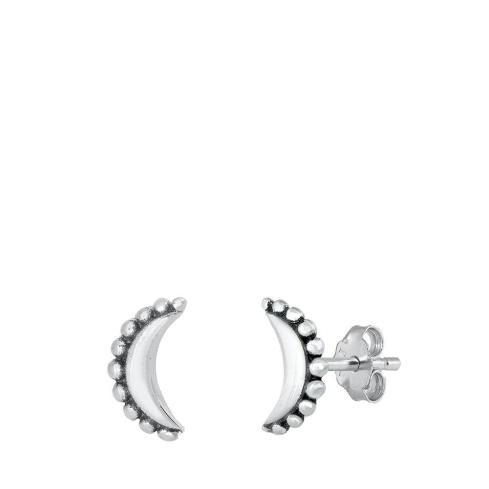 Sterling Silver Bali Moon Stud Earrings - silverdepot