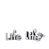 Sterling Silver Oxidized Life Stud Earrings
