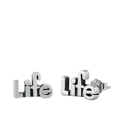 Sterling Silver Oxidized Life Stud Earrings