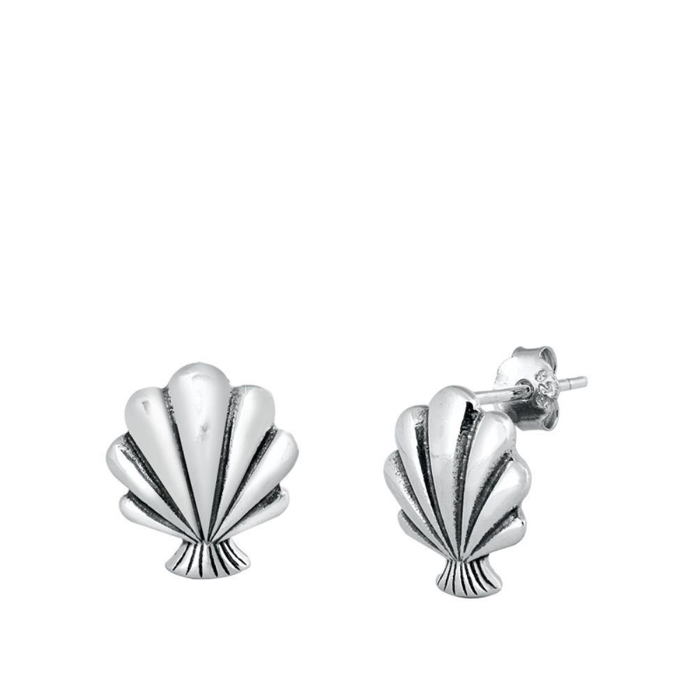 Sterling Silver Oxidized Seashell Stud Earrings - silverdepot