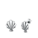 Sterling Silver Oxidized Seashell Stud Earrings