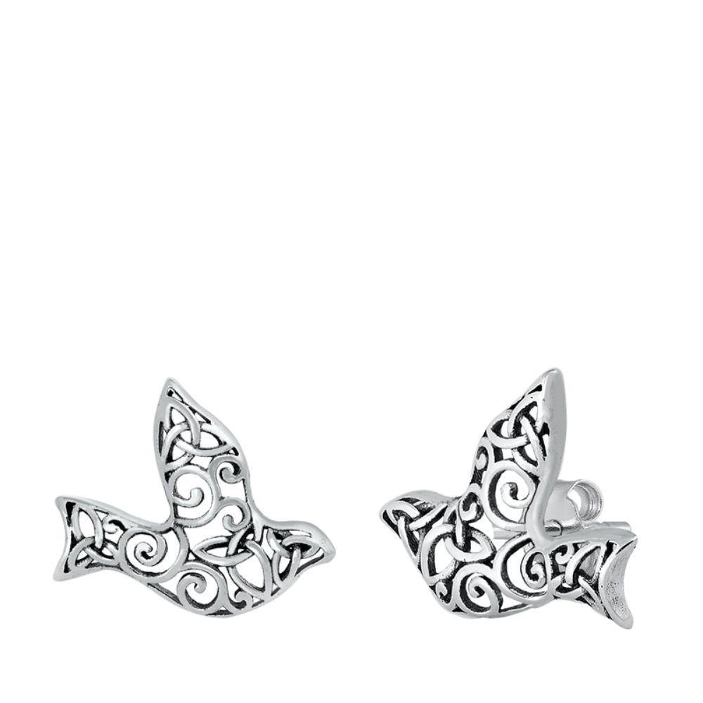 Sterling Silver Filigree Sparrow Stud Earrings