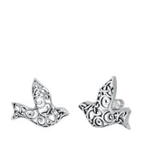 Sterling Silver Filigree Sparrow Stud Earrings