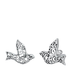Sterling Silver Filigree Sparrow Stud Earrings