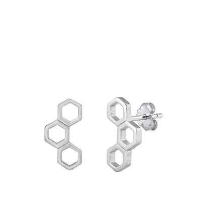 Sterling Silver Oxidized Honeycomb Stud Earrings - silverdepot