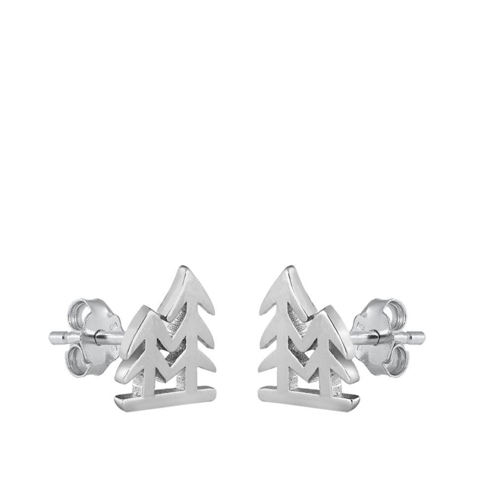 Sterling Silver Oxidized Trees Stud Earrings - silverdepot