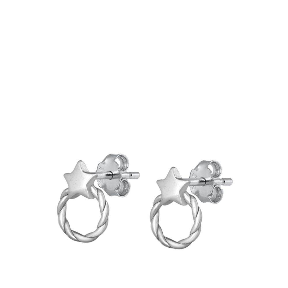 Sterling Silver Oxidized Star Stud Earrings - silverdepot