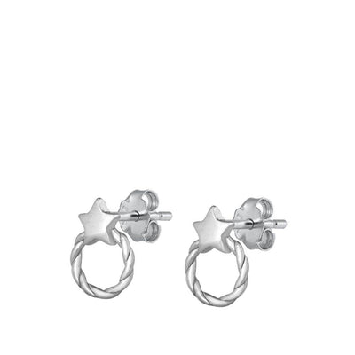 Sterling Silver Oxidized Star Stud Earrings - silverdepot