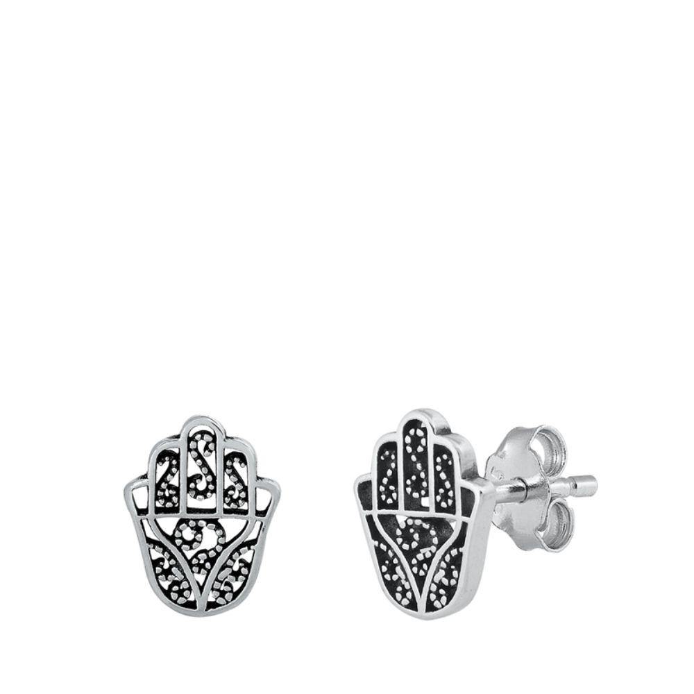 Sterling Silver Hamsa Stud Earrings