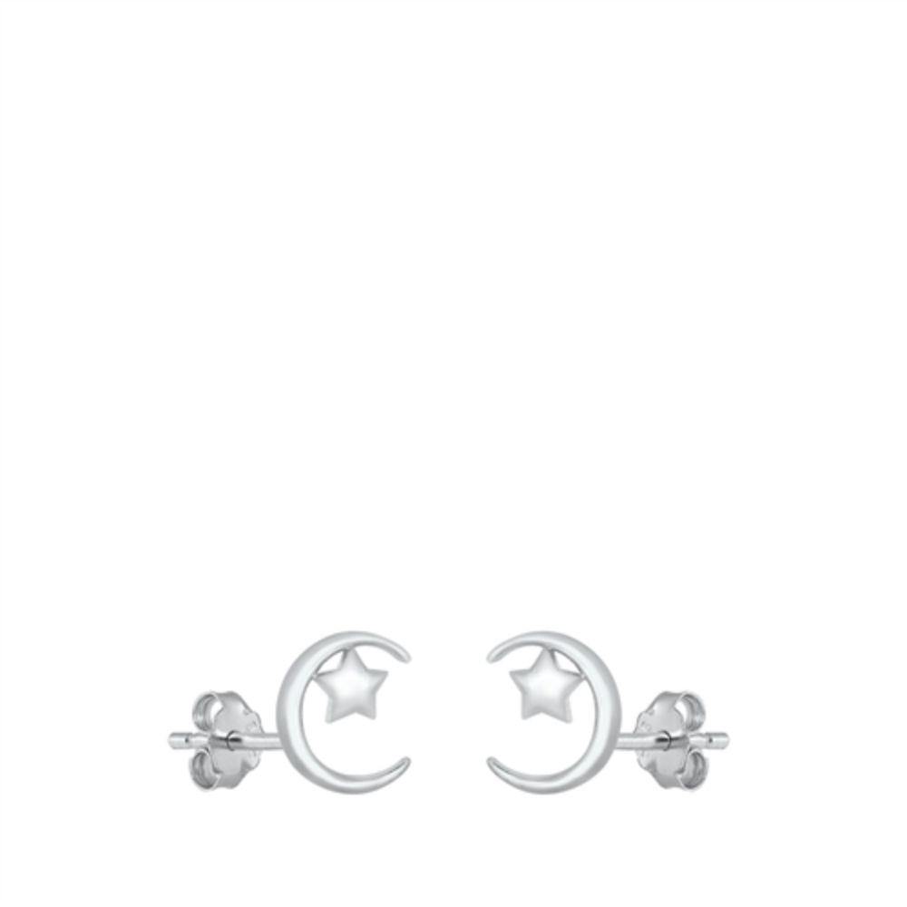 Sterling Silver Moon & Star Stud Earrings