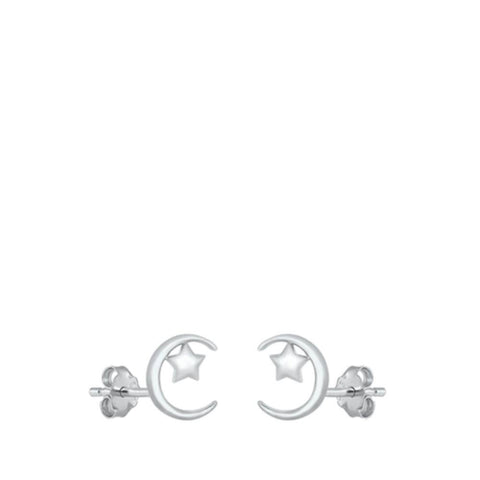 Sterling Silver Moon & Star Stud Earrings