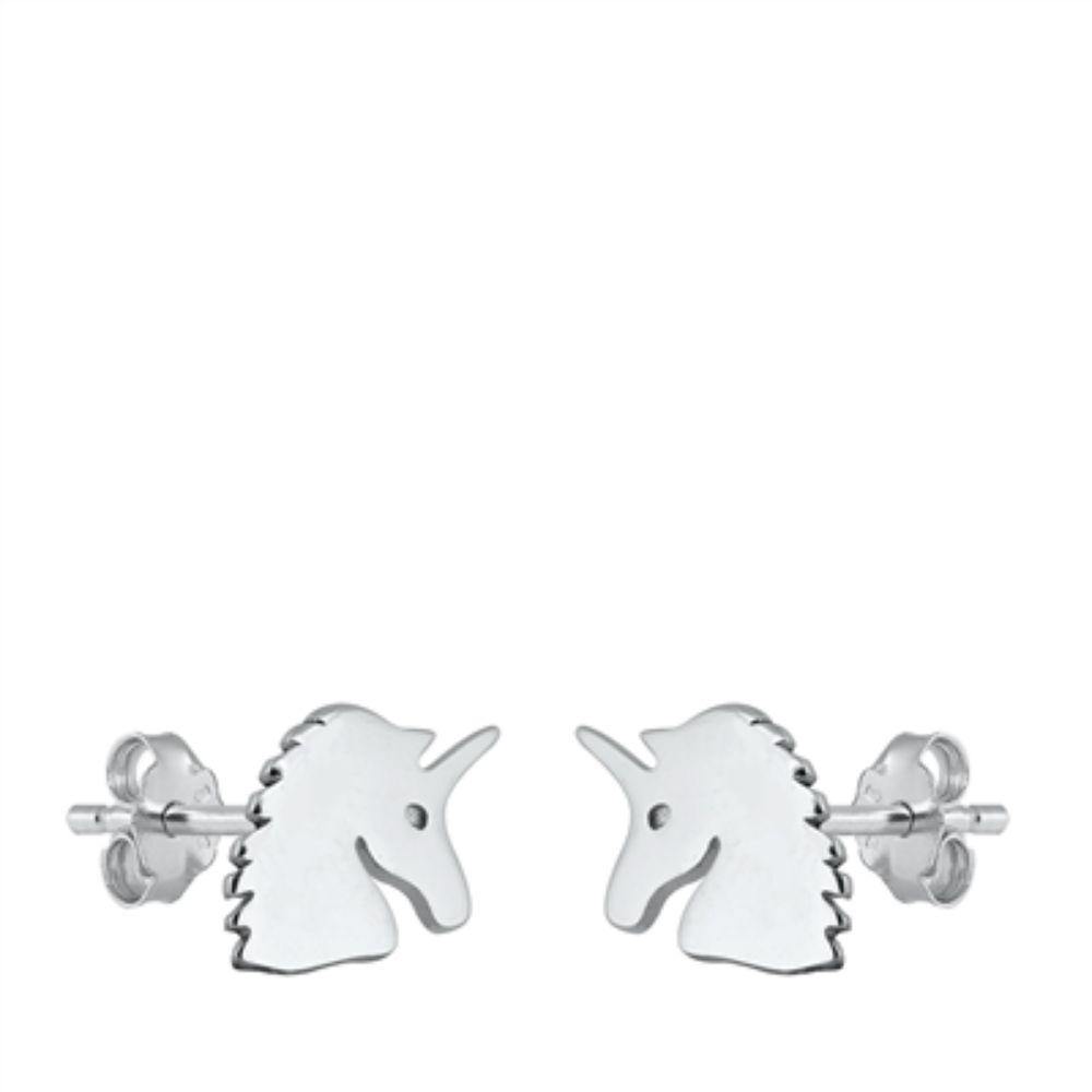 Sterling Silver Unicorn Stud Earrings