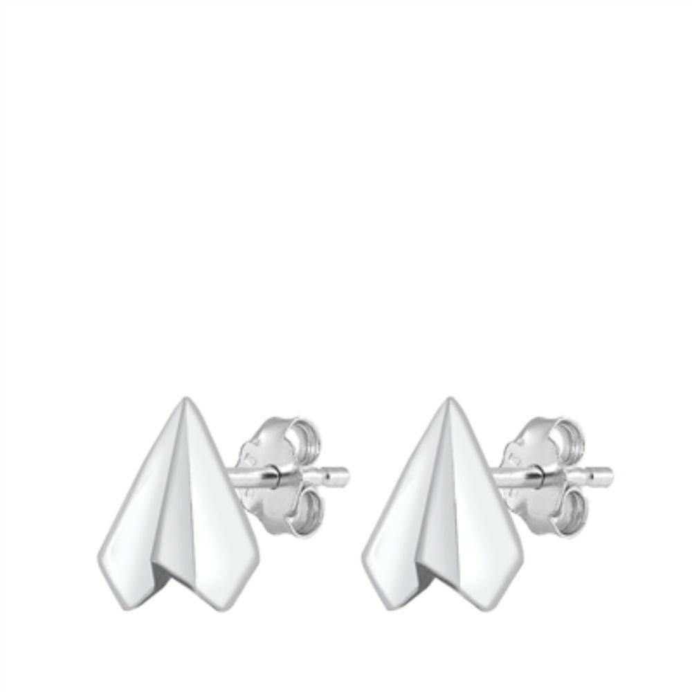 Sterling Silver Paper Airplane Stud Earrings - silverdepot