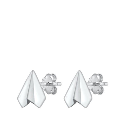 Sterling Silver Paper Airplane Stud Earrings - silverdepot