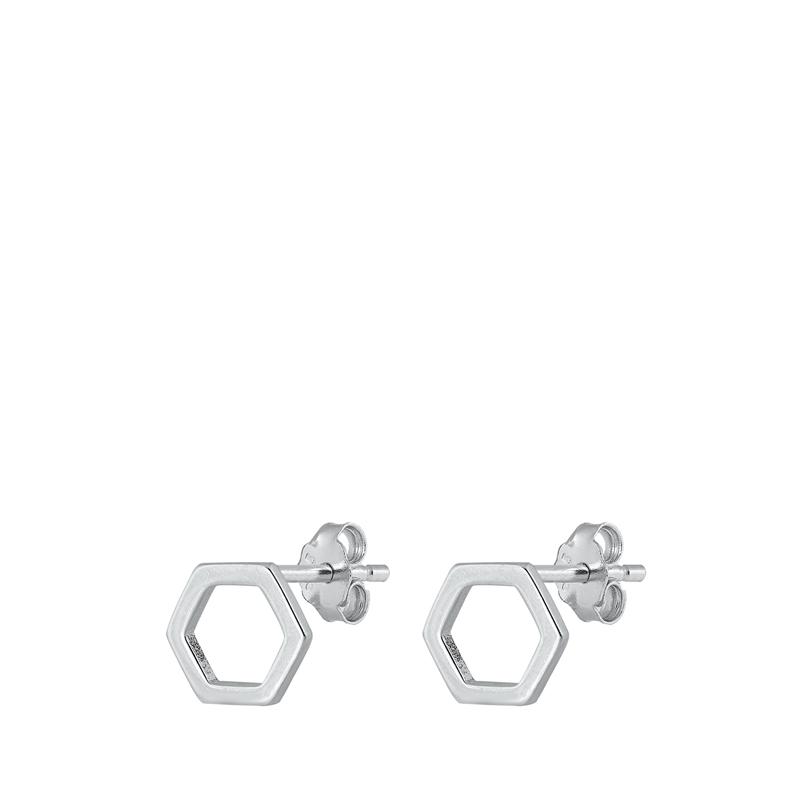 Sterling Silver Oxidized Hexagon Stud Earrings