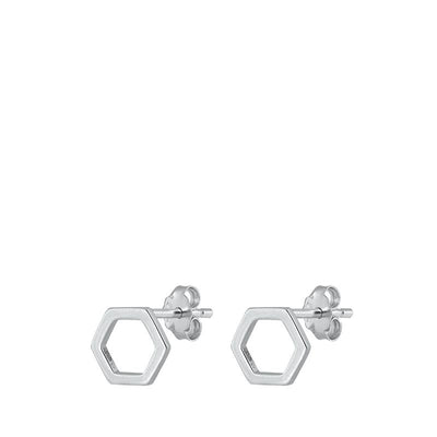 Sterling Silver Oxidized Hexagon Stud Earrings
