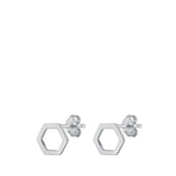 Sterling Silver Oxidized Hexagon Stud Earrings