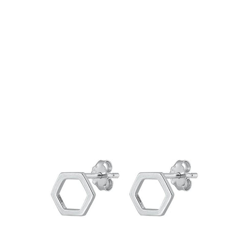 Sterling Silver Oxidized Hexagon Stud Earrings