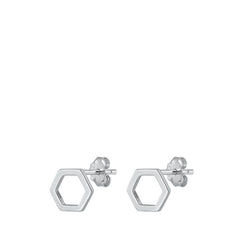 Sterling Silver Oxidized Hexagon Stud Earrings