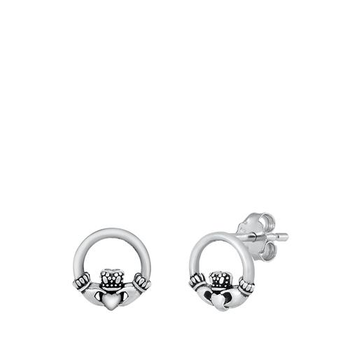 Sterling Silver Oxidized Claddaugh Wreath Stud Earrings