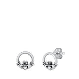 Sterling Silver Oxidized Claddaugh Wreath Stud Earrings