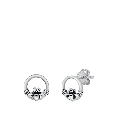Sterling Silver Oxidized Claddaugh Wreath Stud Earrings