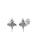Sterling Silver Oxidized Ballerina Stud Earrings