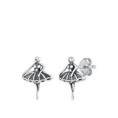 Sterling Silver Oxidized Ballerina Stud Earrings
