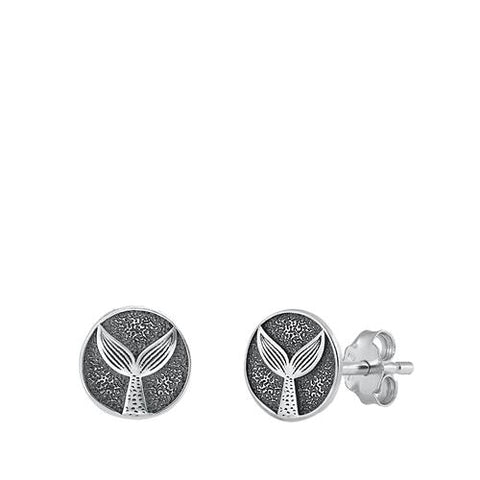Sterling Silver Oxidized Mermaid Tail Stud Earrings
