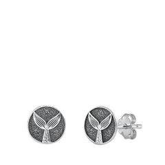 Sterling Silver Oxidized Mermaid Tail Stud Earrings