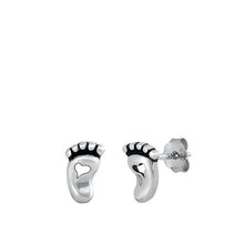 Load image into Gallery viewer, Sterling Silver Oxidized Foot Print Stud Earrings