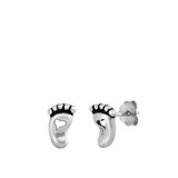 Sterling Silver Oxidized Foot Print Stud Earrings
