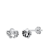 Sterling Silver Oxidized Octopus Stud Earrings-5.8mm