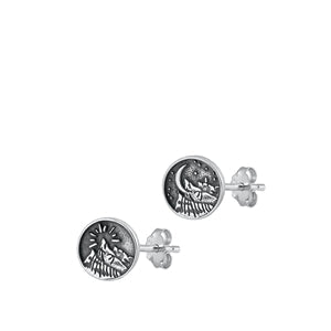 Sterling Silver Oxidized Mountains and Moon Stud Earrings