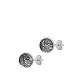 Sterling Silver Oxidized Mountains and Moon Stud Earrings