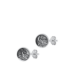 Sterling Silver Oxidized Mountains and Moon Stud Earrings